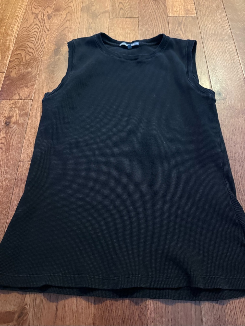 James Perse Black Sleeveless Waffle-Knit Tank